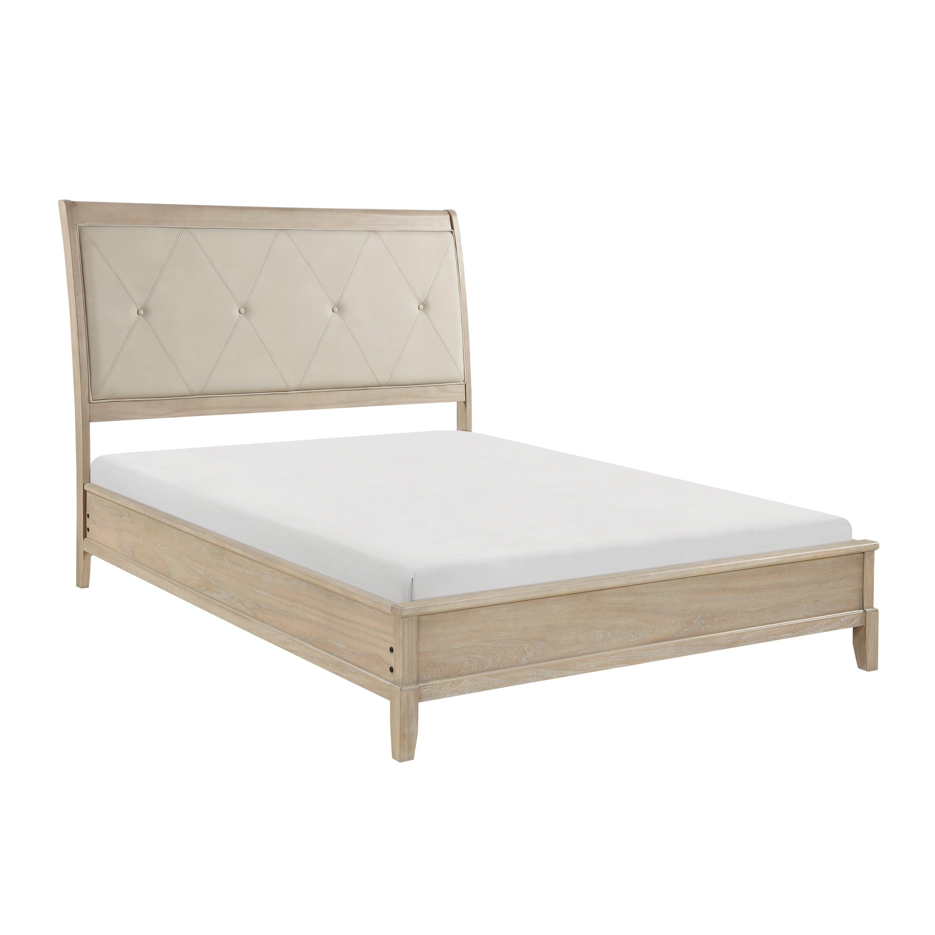 Beige Upholstered Full Bed - Rustic Farmhouse Charm.