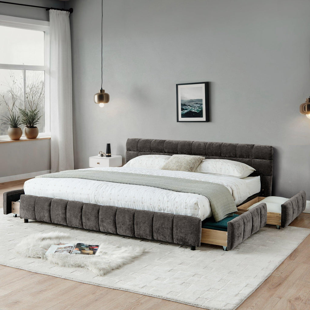 California King Upholstered Bed with Storage - Dark Gray.
