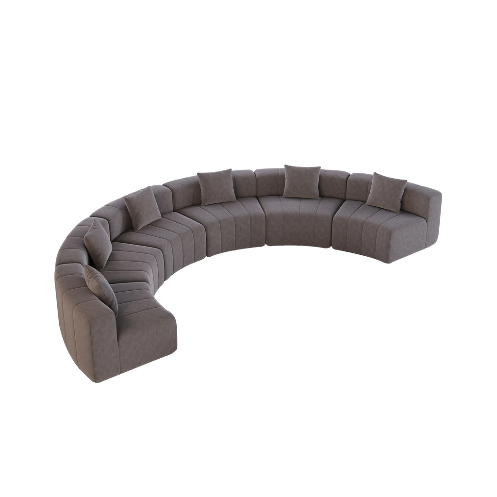 Curved Sectional Sofa with 6 Pillows for Living Room.
