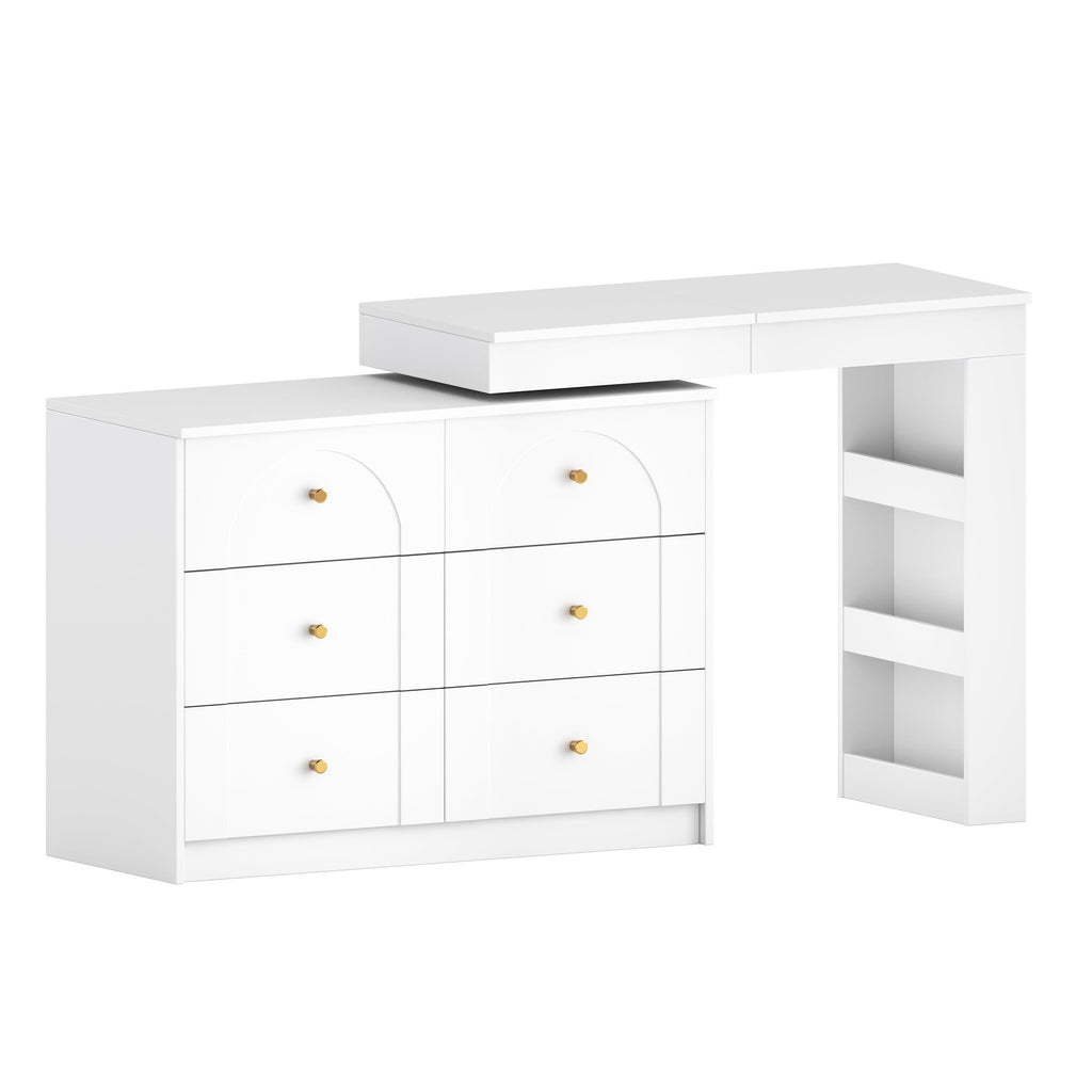 Vanity Desk with Mirror and Lights - Flip-Top Makeup Table.