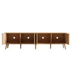 Modern TV Stand with Rattan Doors for 80in TVs.