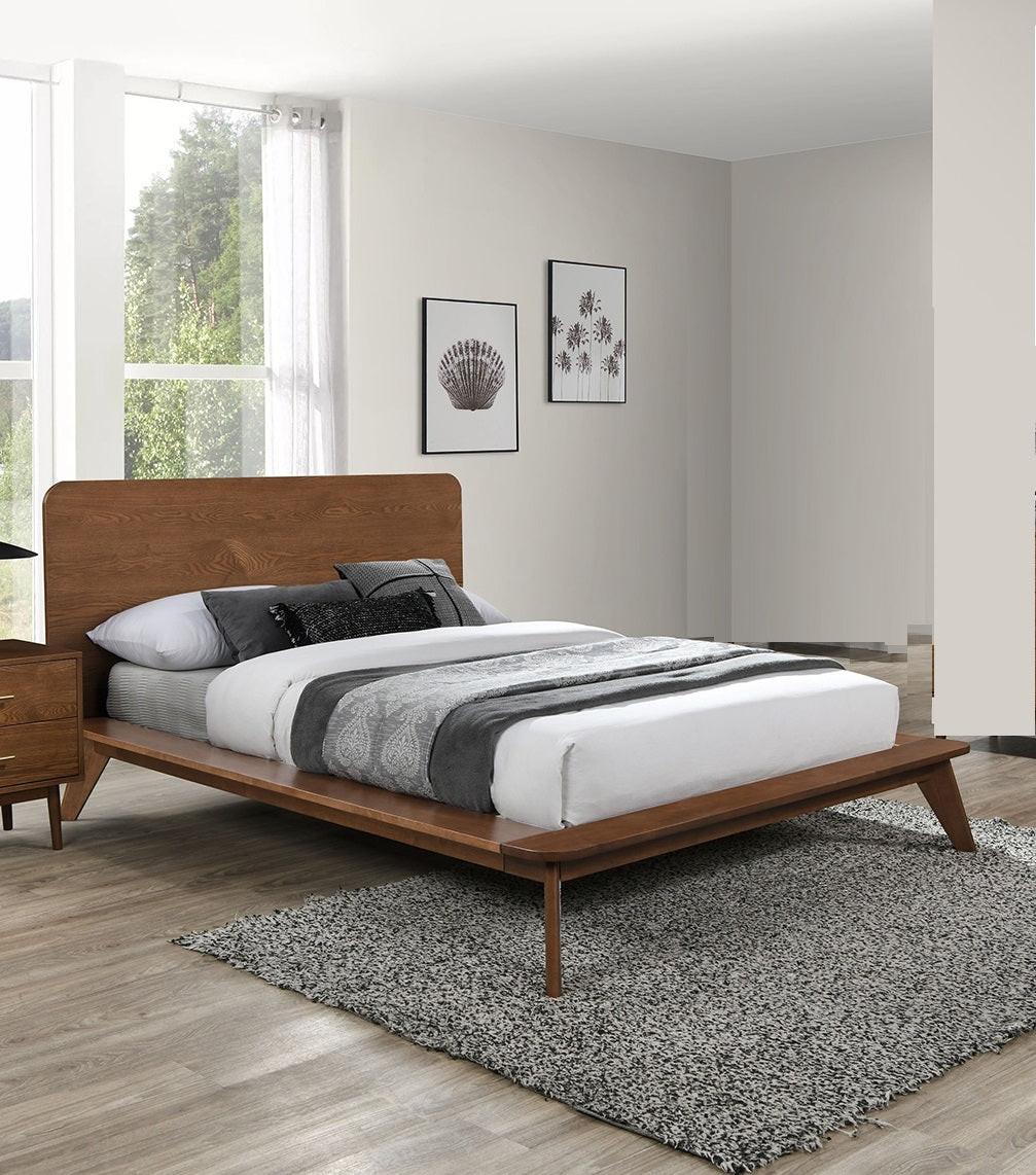 Walnut Full Size Platform Bed - Solid Wood & Mattress Ready.