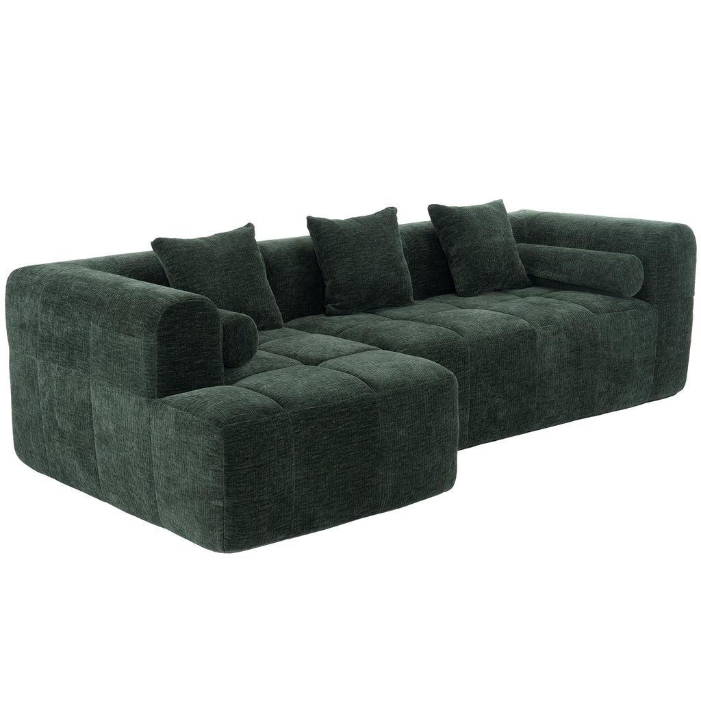 101-Inch Green Chenille Modular Sectional Sofa with Deep Tufted Seats