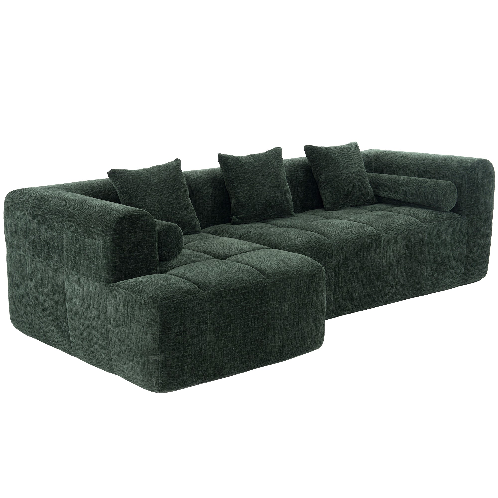 101-Inch Green Chenille Modular Sectional Sofa with Deep Tufted Seats