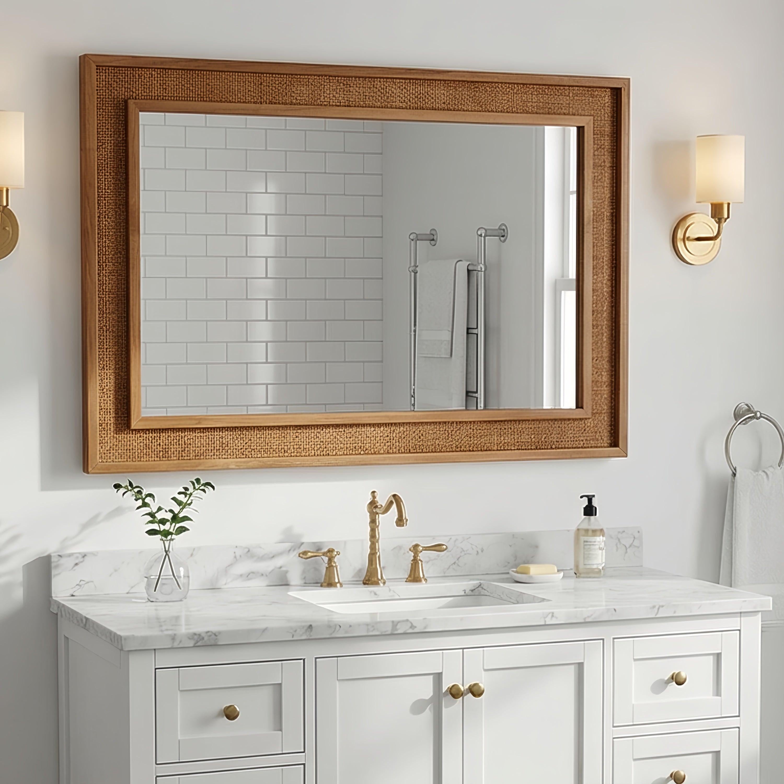 Rattan Solid Wood Frame Mirror for Home Decor.