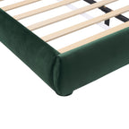 King Size Dark Green Velvet Bed with Curved Headboard.
