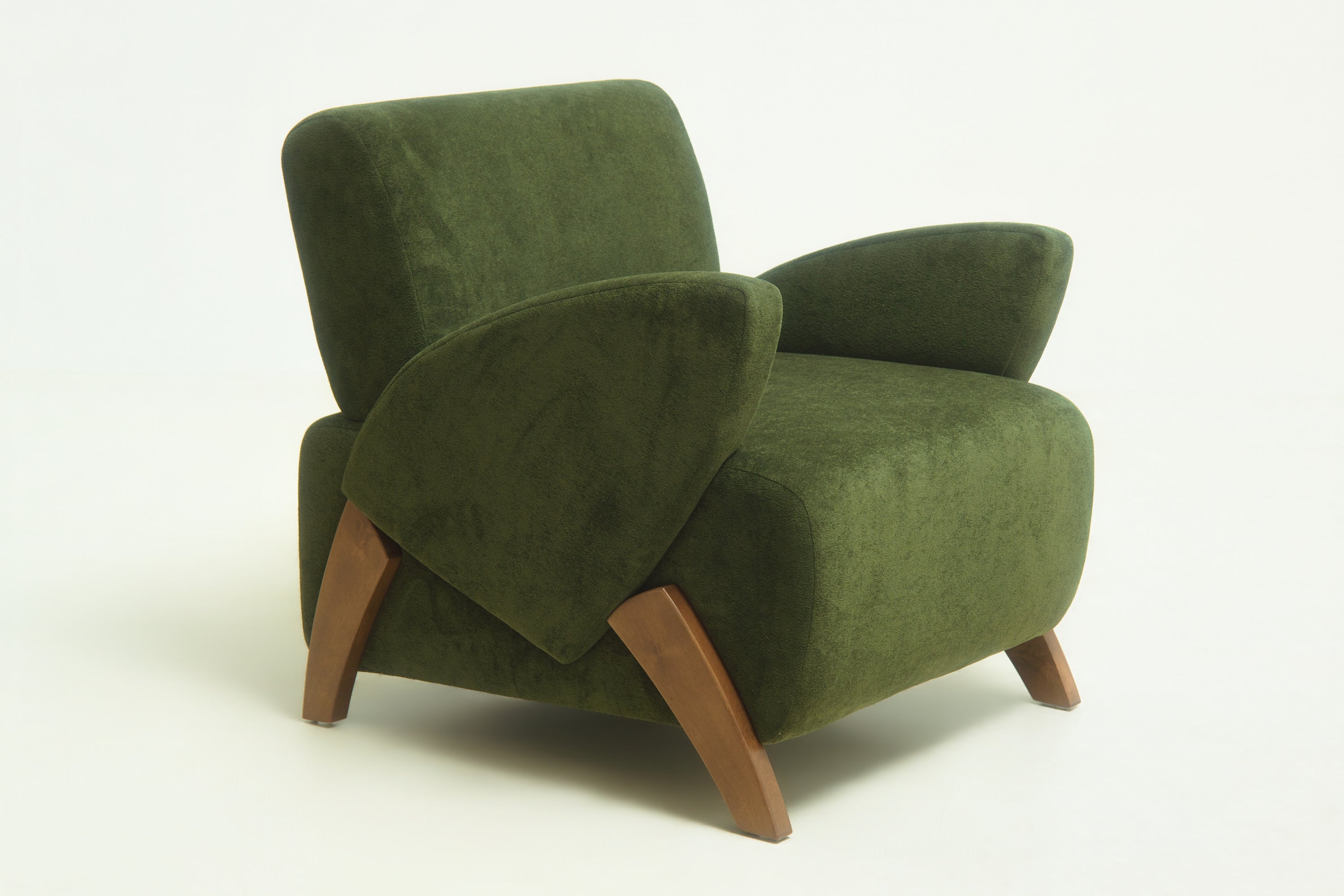 Dark Green Velvet Accent Chair with Birch Wood Legs, 28-Inch Wide