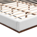 White Boucle Upholstered Bed - King Size with Solid Wood Frame.