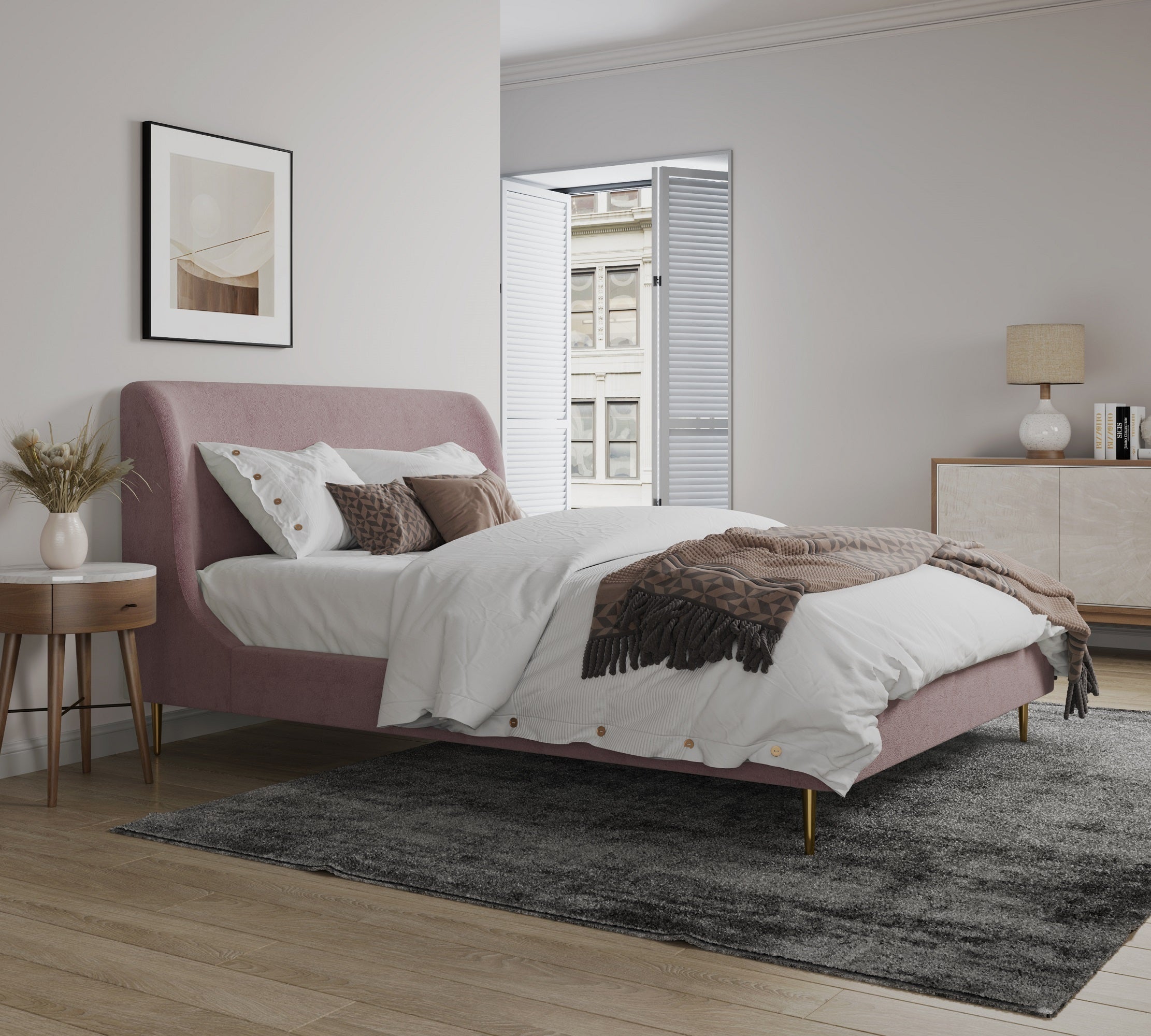 Heather Upholstered Velvet Full Bed in Blush and Gold