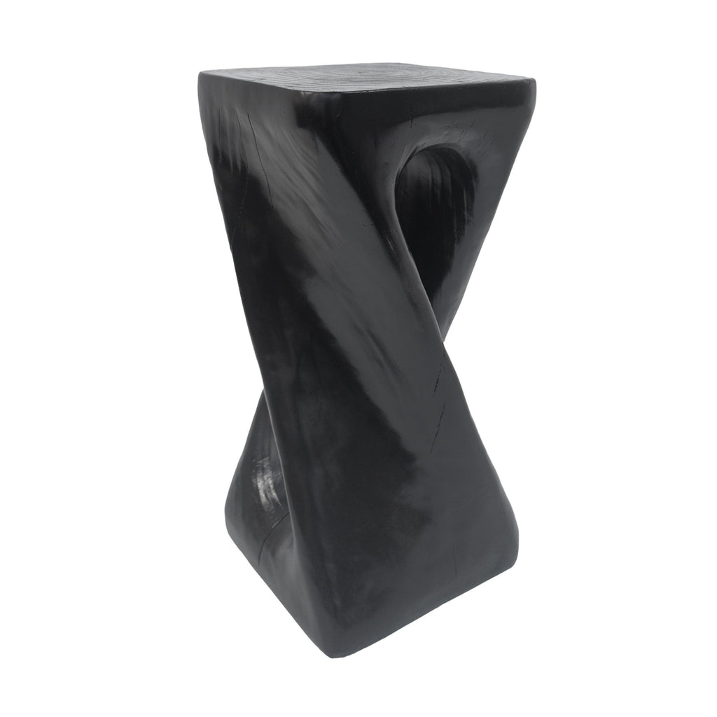 Outdoor Side Table,Twist Shape End Table,Decorative Accent Table,Garden Stool Table for Patio Balcony Beach Pool Side,Lightweight Concrete,Wood Like Texture,Black Color.