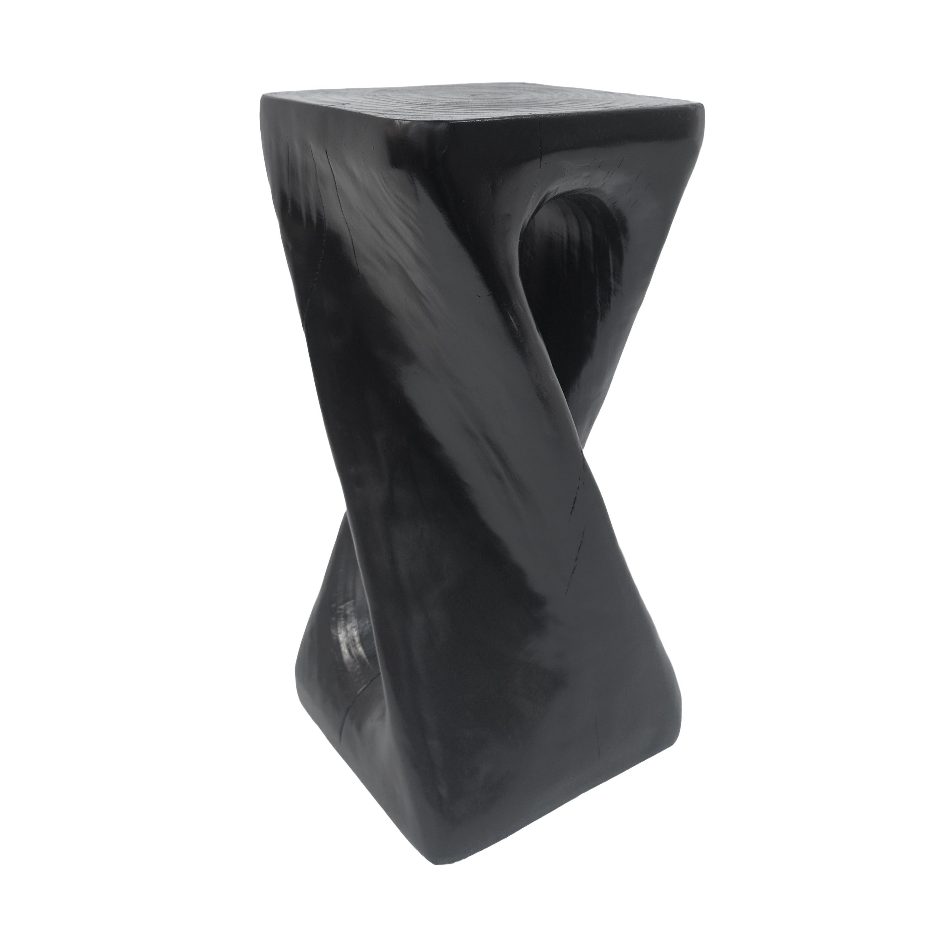 Outdoor Side Table,Twist Shape End Table,Decorative Accent Table,Garden Stool Table for Patio Balcony Beach Pool Side,Lightweight Concrete,Wood Like Texture,Black Color.