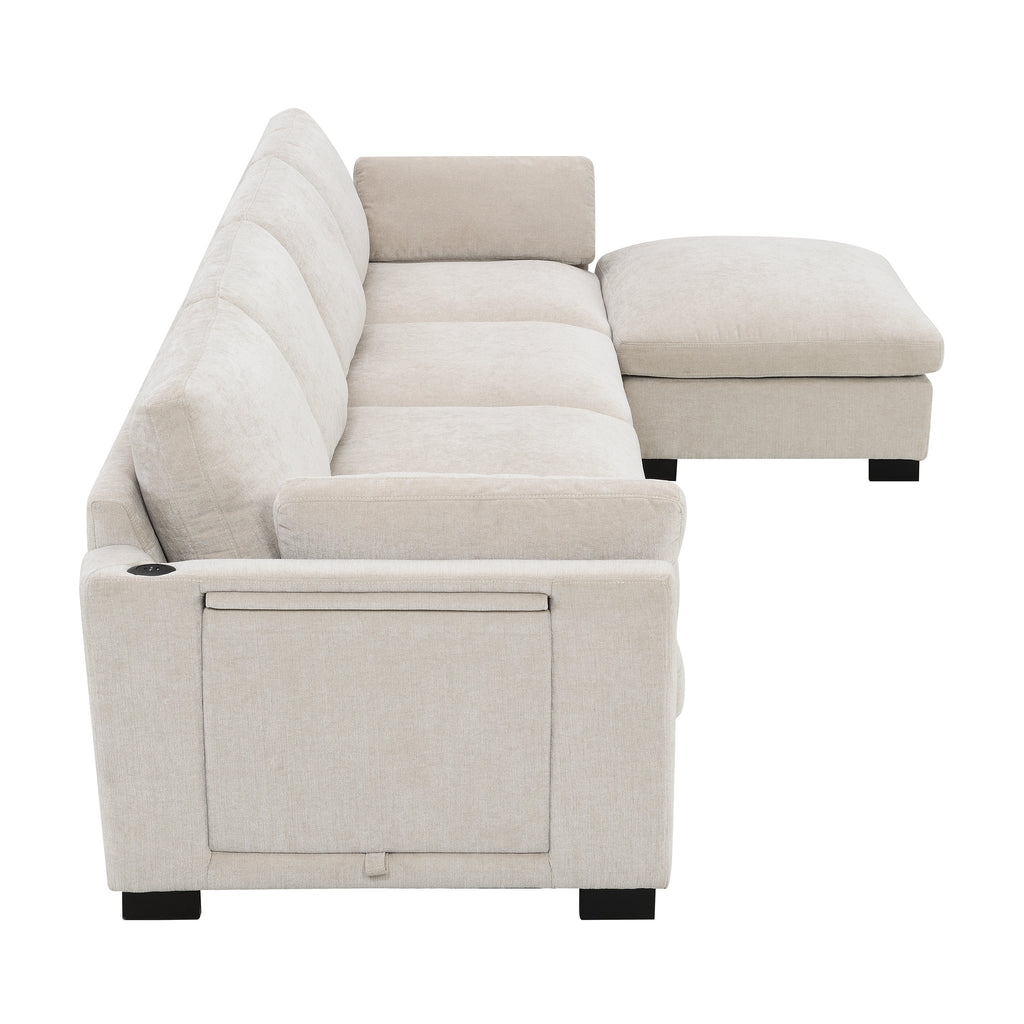 Side view of Modular Sectional Sofa - Dual Charging & Storage with chenille fabric and built-in side storage pocket, ideal for modern living rooms.