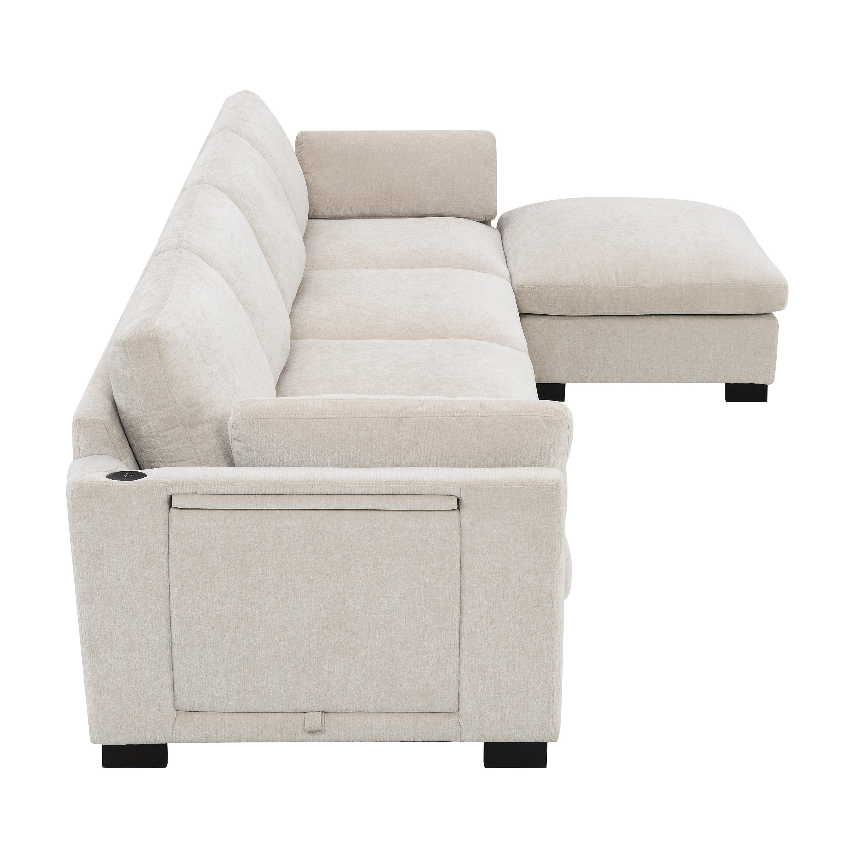 Side view of Modular Sectional Sofa - Dual Charging & Storage with chenille fabric and built-in side storage pocket, ideal for modern living rooms.