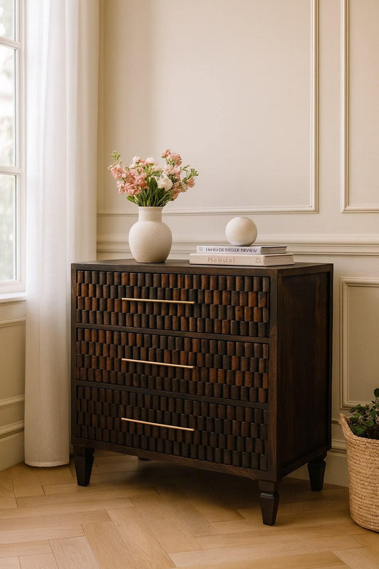 Solid Wood Arno Chest,Mocha Tone,3-Drawers