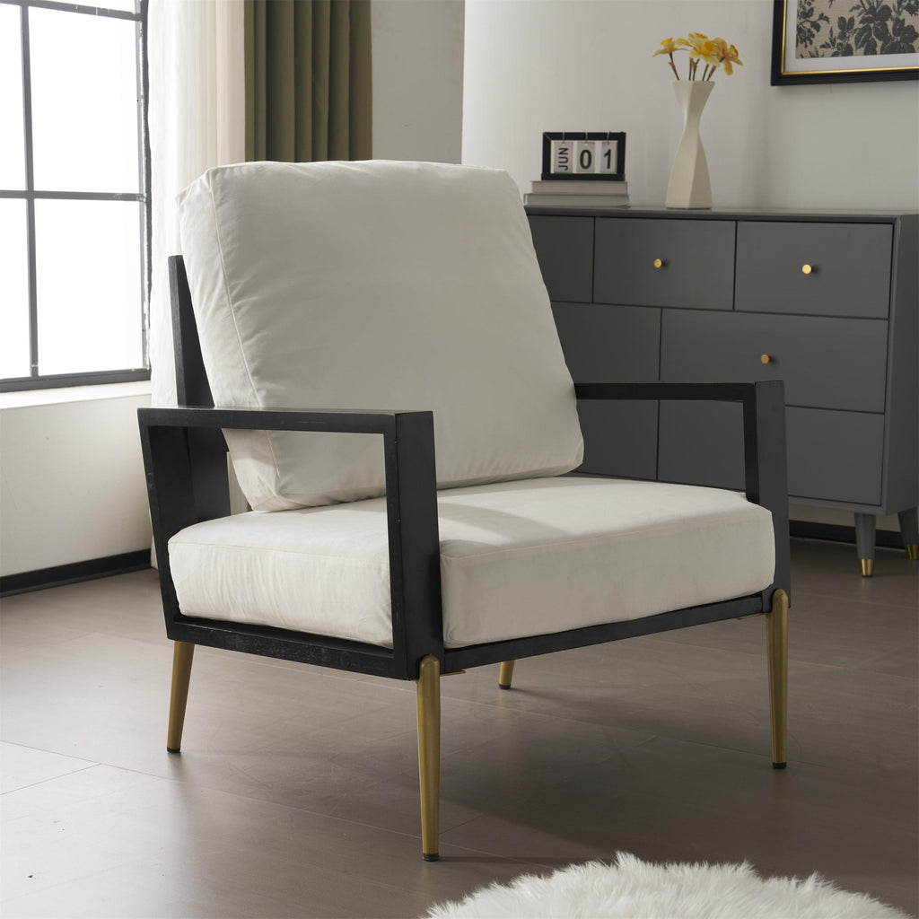 Mid-Century Modern Armchair - White Velvet and Gold Legs.