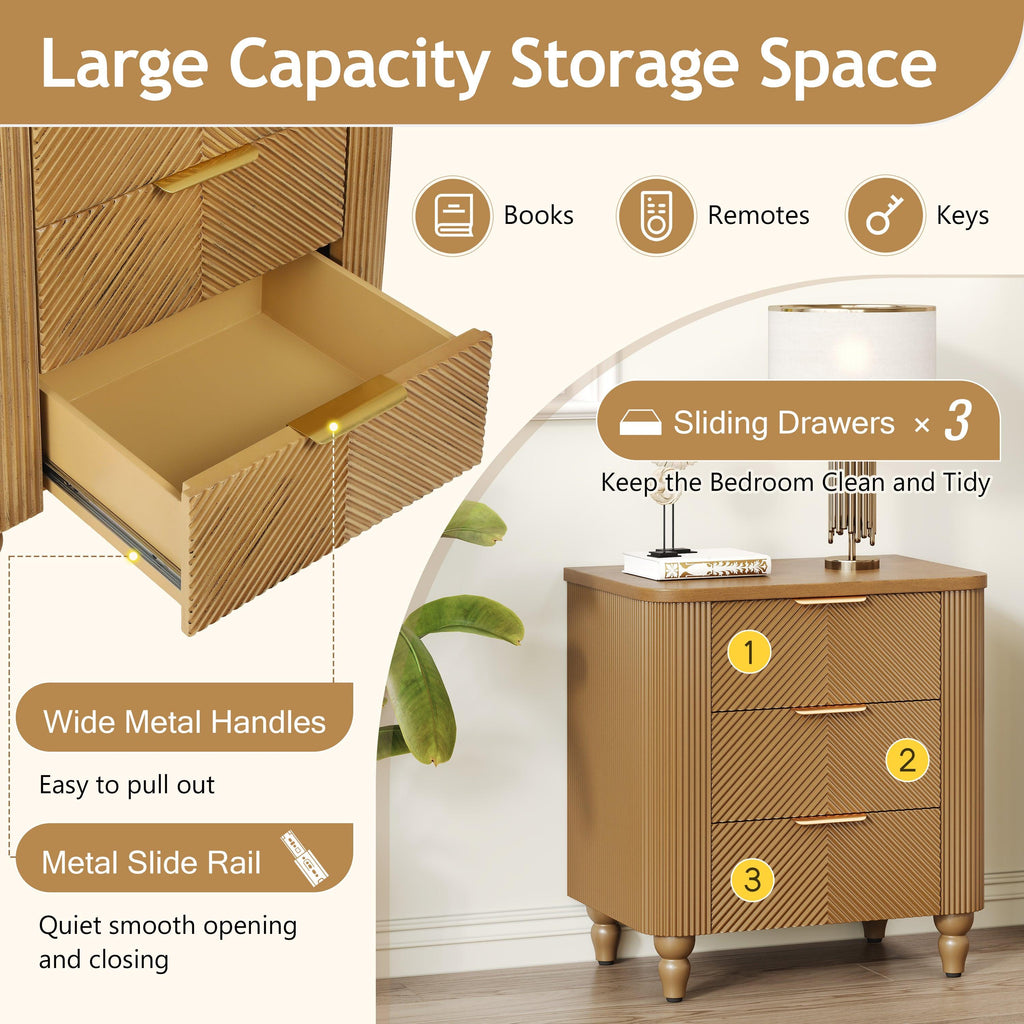 Mid-Century Three Drawer Nightstand for Bedroom and Living Room.