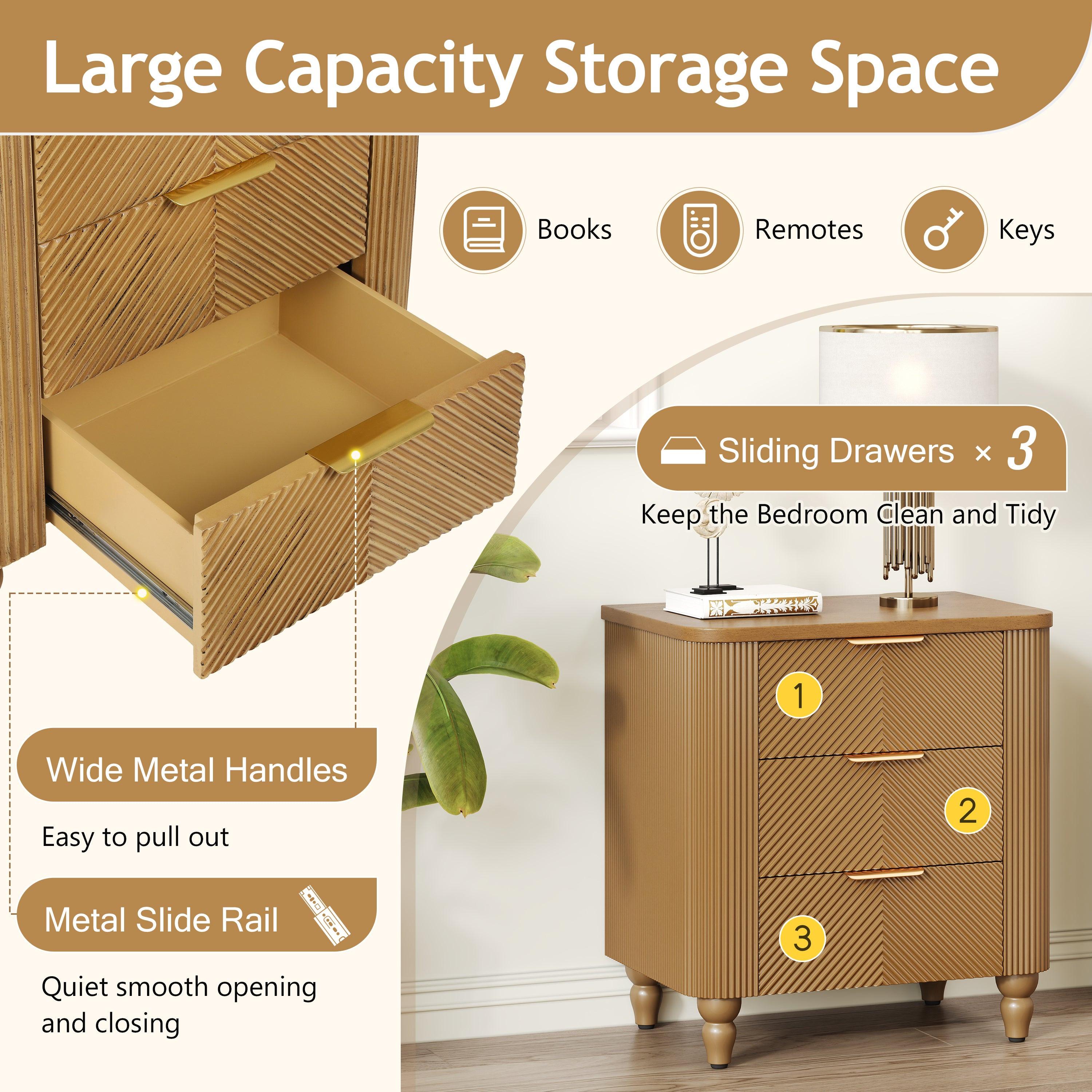 Mid-Century Three Drawer Nightstand for Bedroom and Living Room.