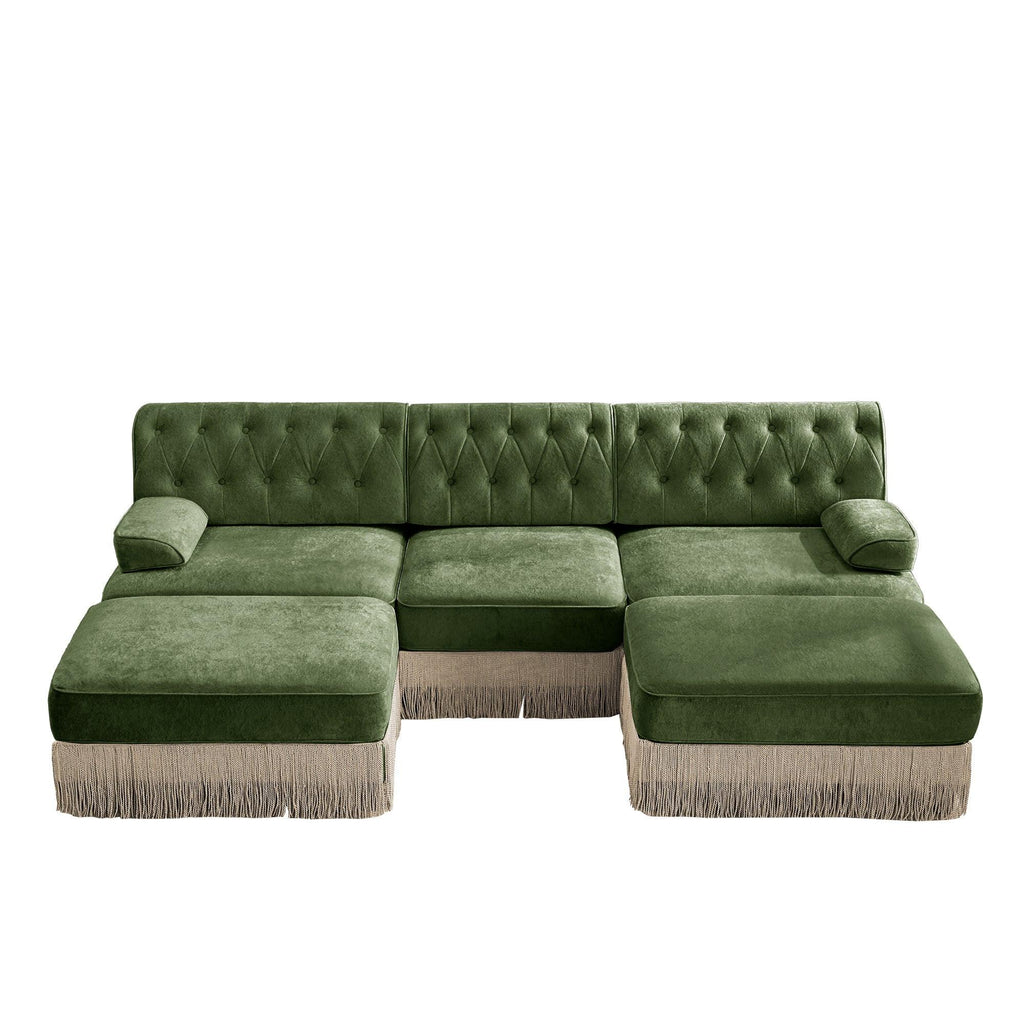 Modular Velvet Chesterfield Sofa with Tassel Skirt.