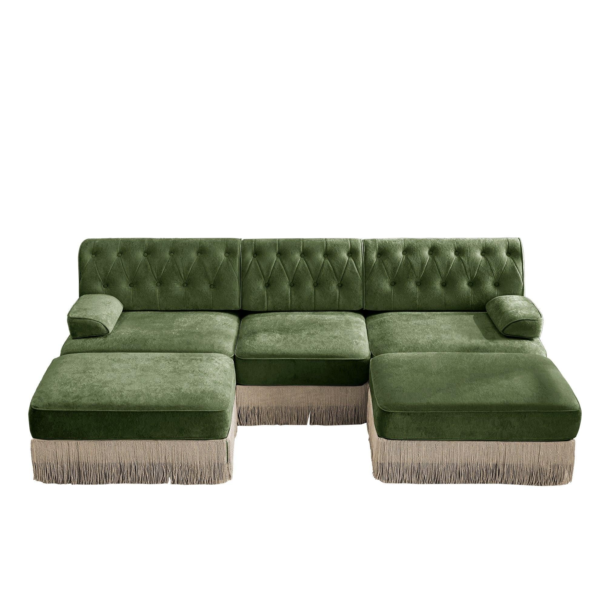 Modular Velvet Chesterfield Sofa with Tassel Skirt.