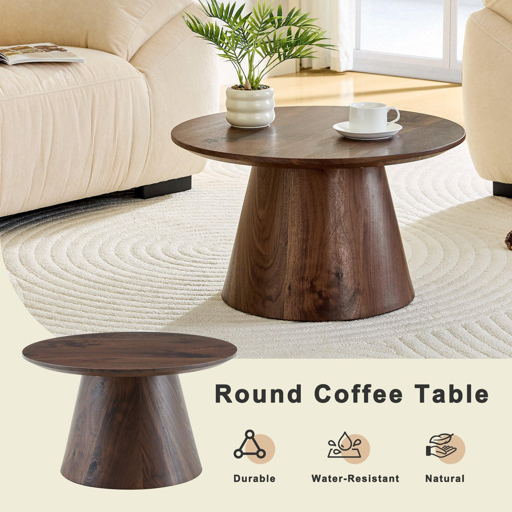 Walnut Wood Coffee Table with 23.6-Inch Diameter.