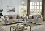 Antigua 5-Seater Chenille Living Room Set in Taupe with Gold Accents