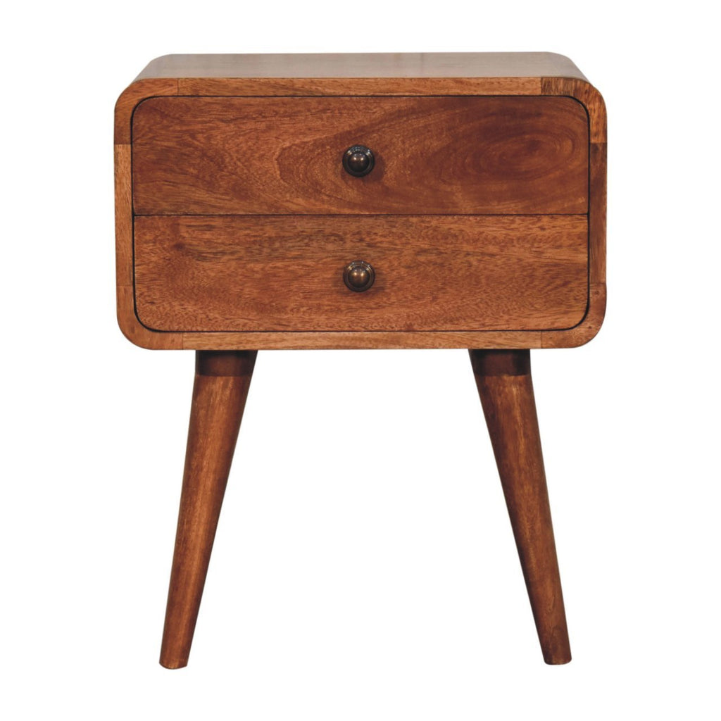 Solid Wood Curved Honey Caramel Bedside