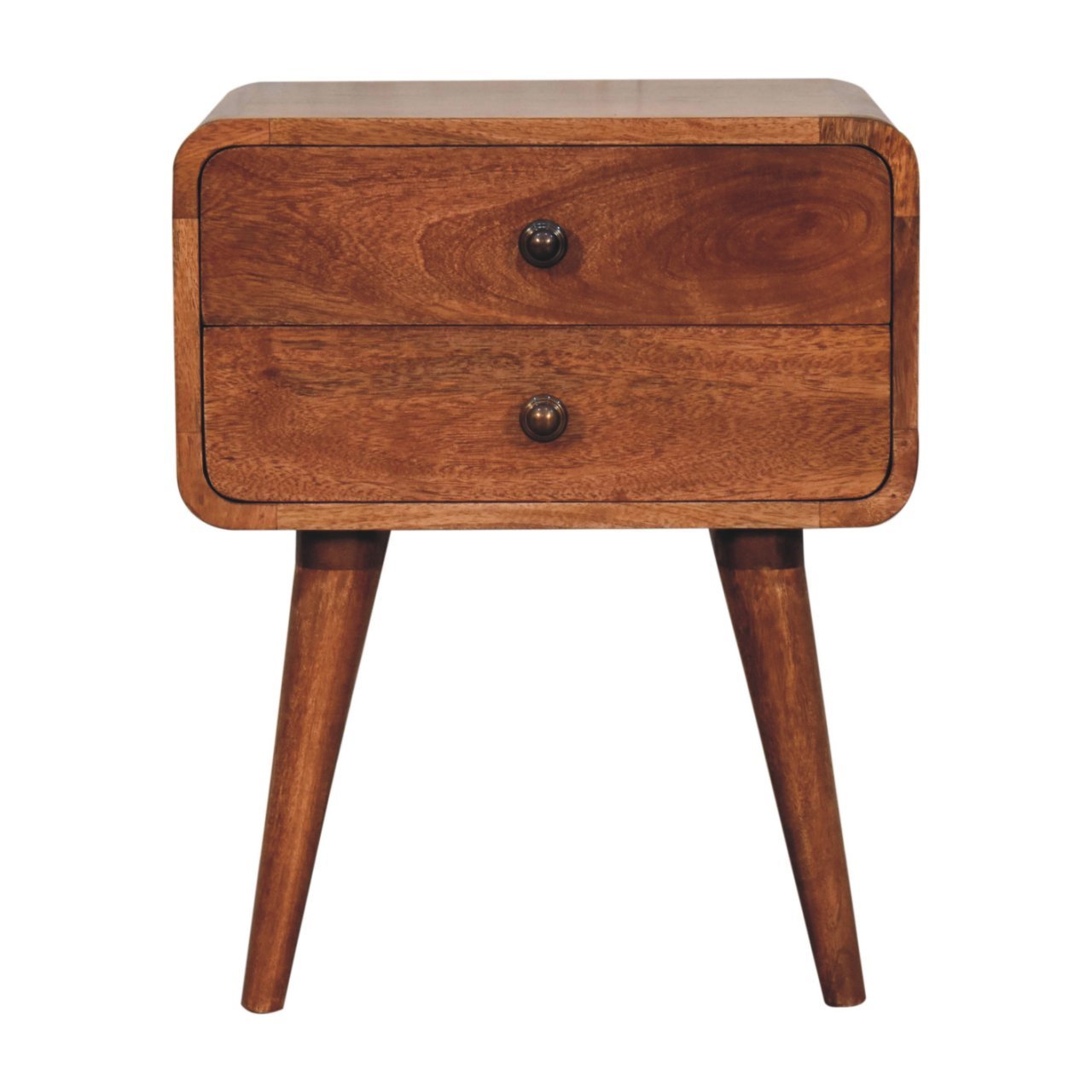 Solid Wood Curved Honey Caramel Bedside