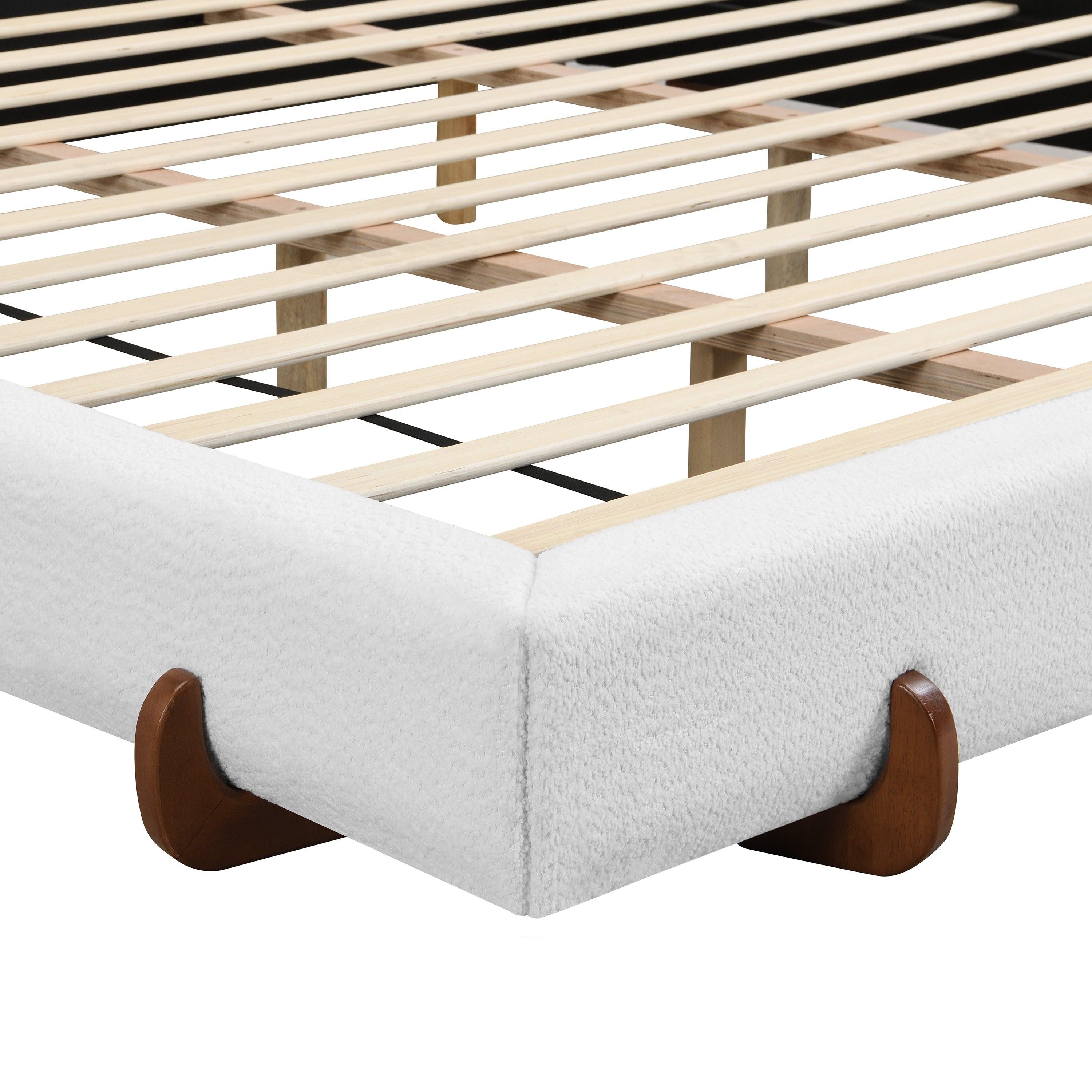 King Size Fabric Upholstered Bed Frame with Rubber Wood Legs.