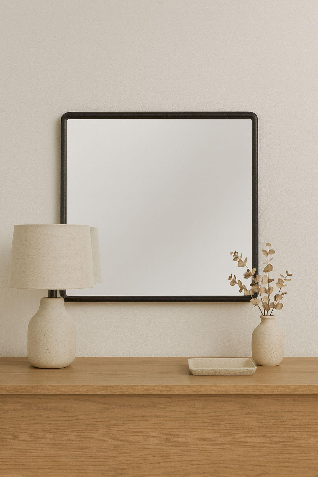 Peppercorn Wood Mirror with Elm Veneer Frame.