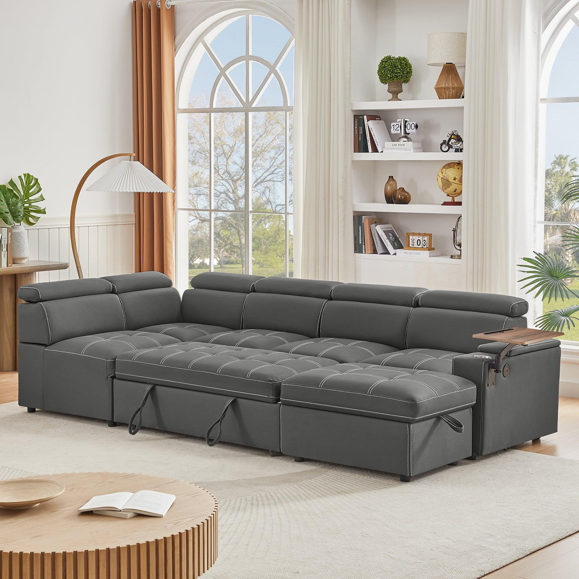 Grey Sectional Sofa with Storage Ottoman for Comfort.