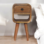 Solid Wood Extra Mini Oak-ish Curve Lower Bedside, 1-Drawer, 1 Open Slot, Nordic Legs, Brown