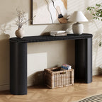 Side view of Mirod Console Table with curved legs and beaded trim, styled with books and a lamp in a modern room.