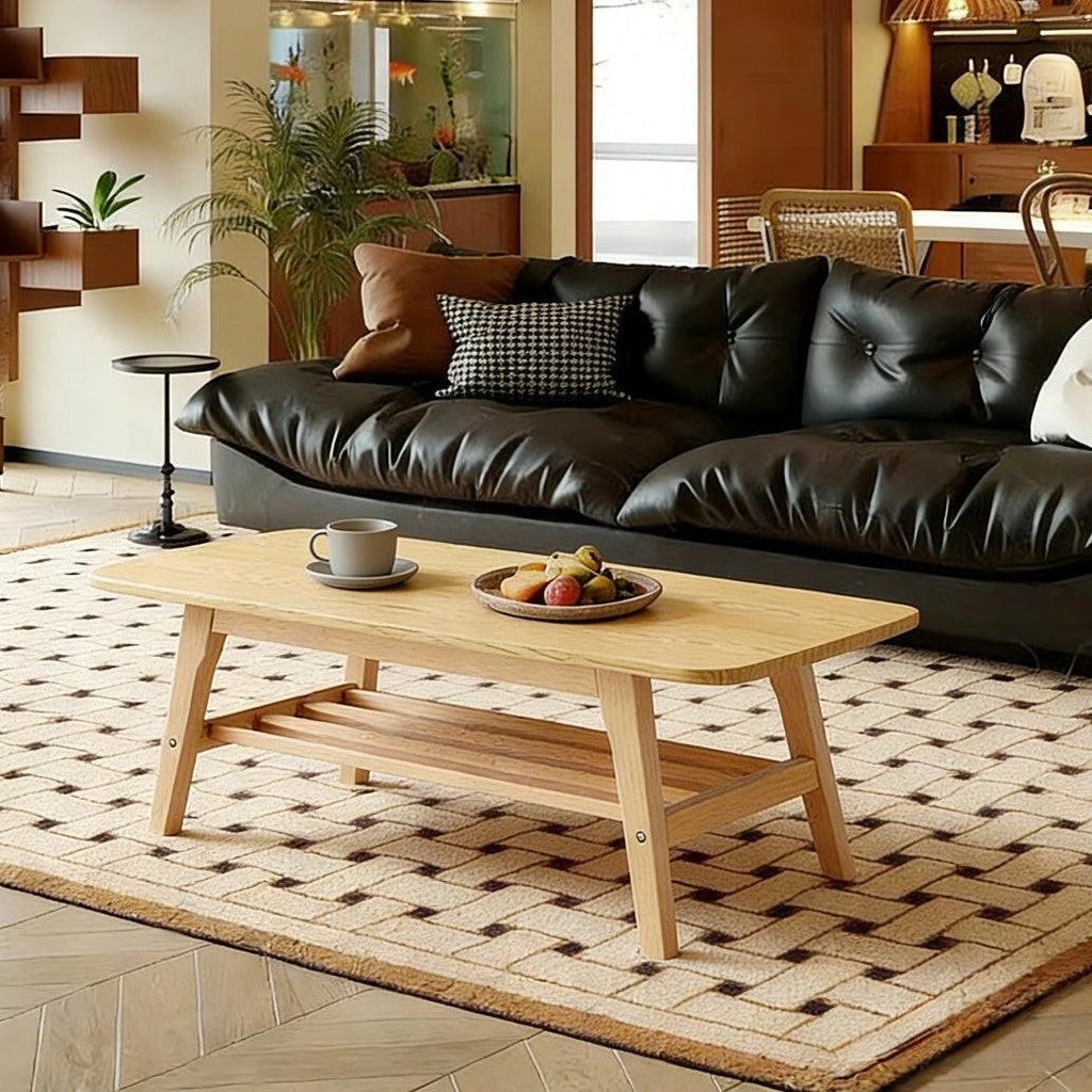 39 Inch Solid Wood Coffee Table with Double Layer Storage.