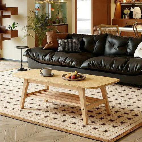 39 Inch Solid Wood Coffee Table with Double Layer Storage.