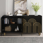 Modern Fluted Sideboard Buffet with Storage, Curve Element with Strict Lines, Black MDF 4-Door Cabinet