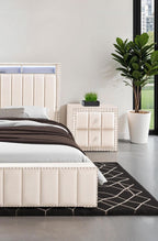 Queen Size Bed Set with Nightstands - Contemporary Beige Furniture.