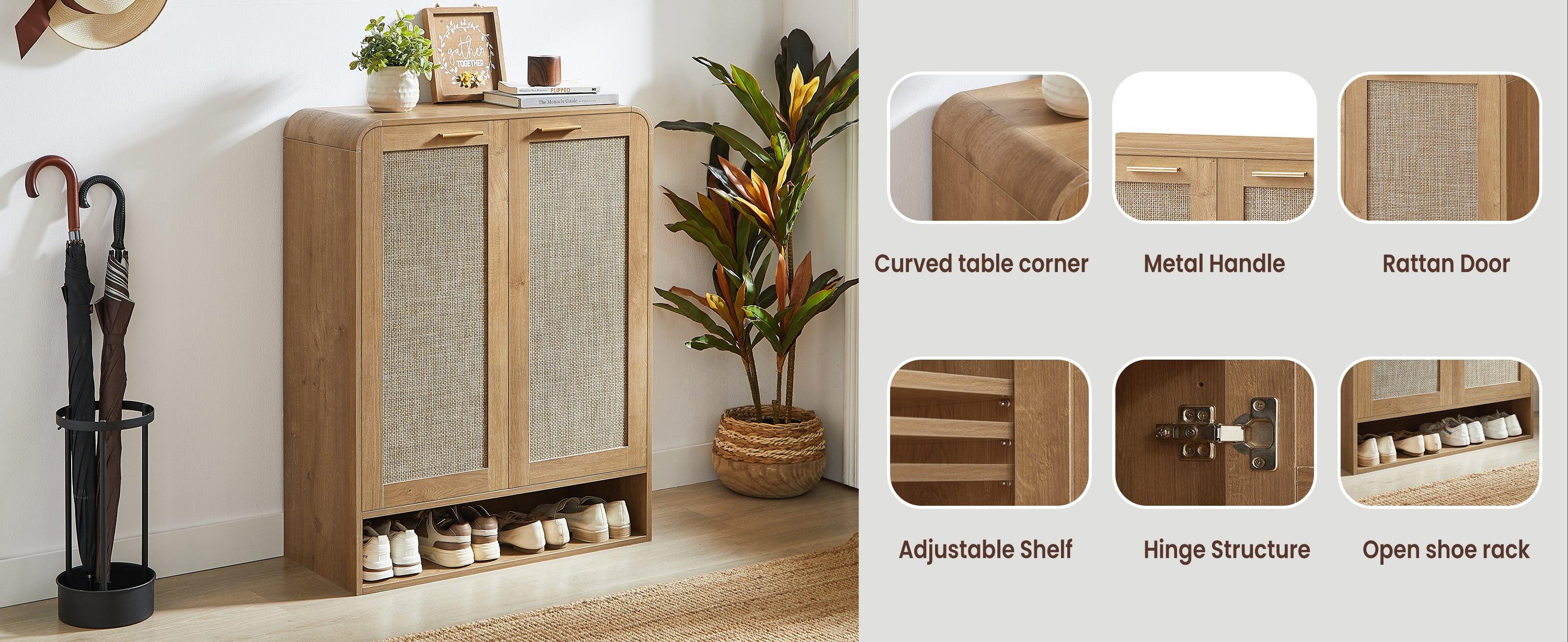 Rattan Shoe Cabinet with 6-Tiers for Shoe Storage.