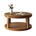 31.5 Inch Round Solid Wood Coffee Table & Sofa Table - Two-Tier Thickened Top, Sturdy Legs, Circle Table for Living Room (Walnut)