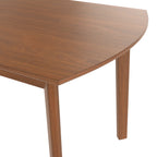 Corner detail of farmhouse dining table showing rich wood grain and rounded edges, part of a 4-seat dining set.