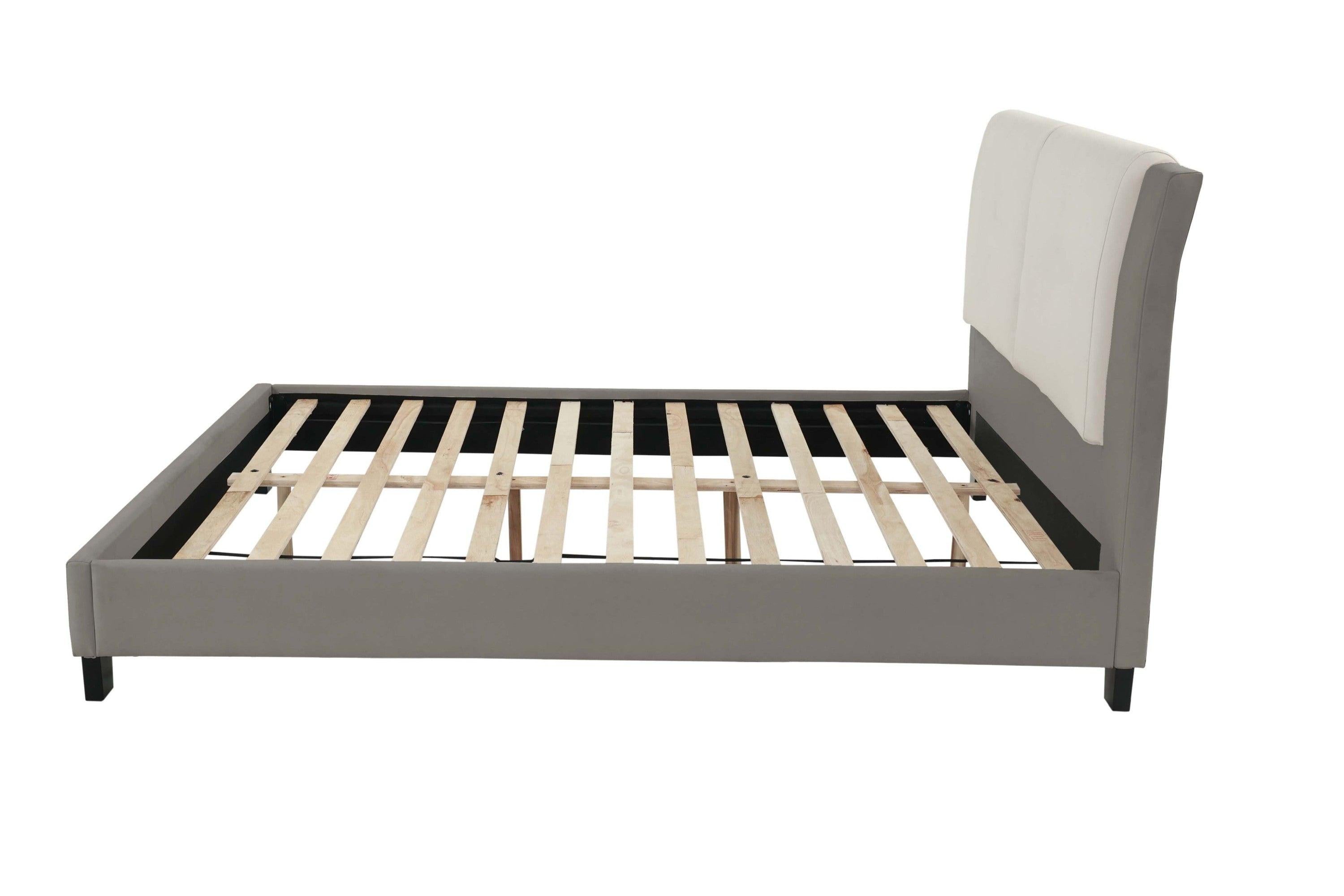 Modern King Size Bed Set with Two Tone Upholstered Headboard.