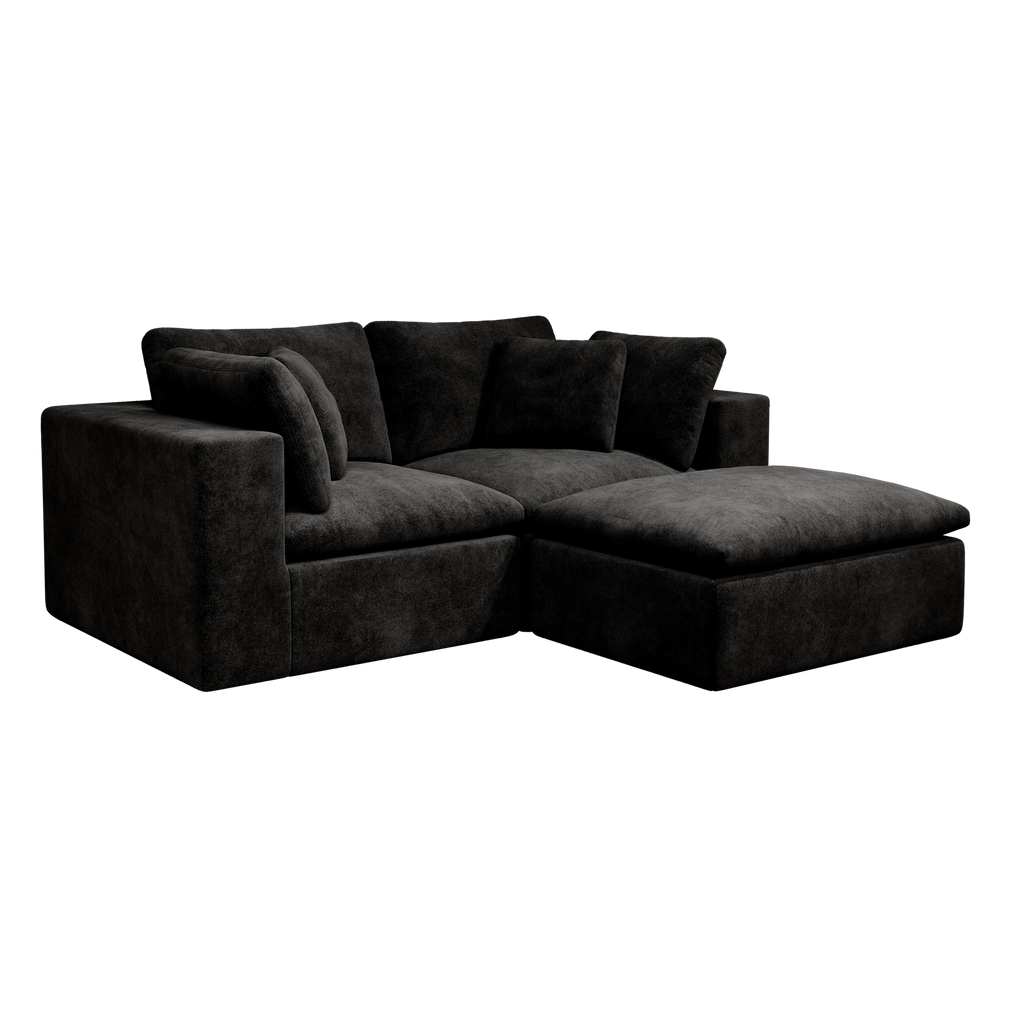 Black Modular Sectional Sofa with Plush Corduroy Fabric.
