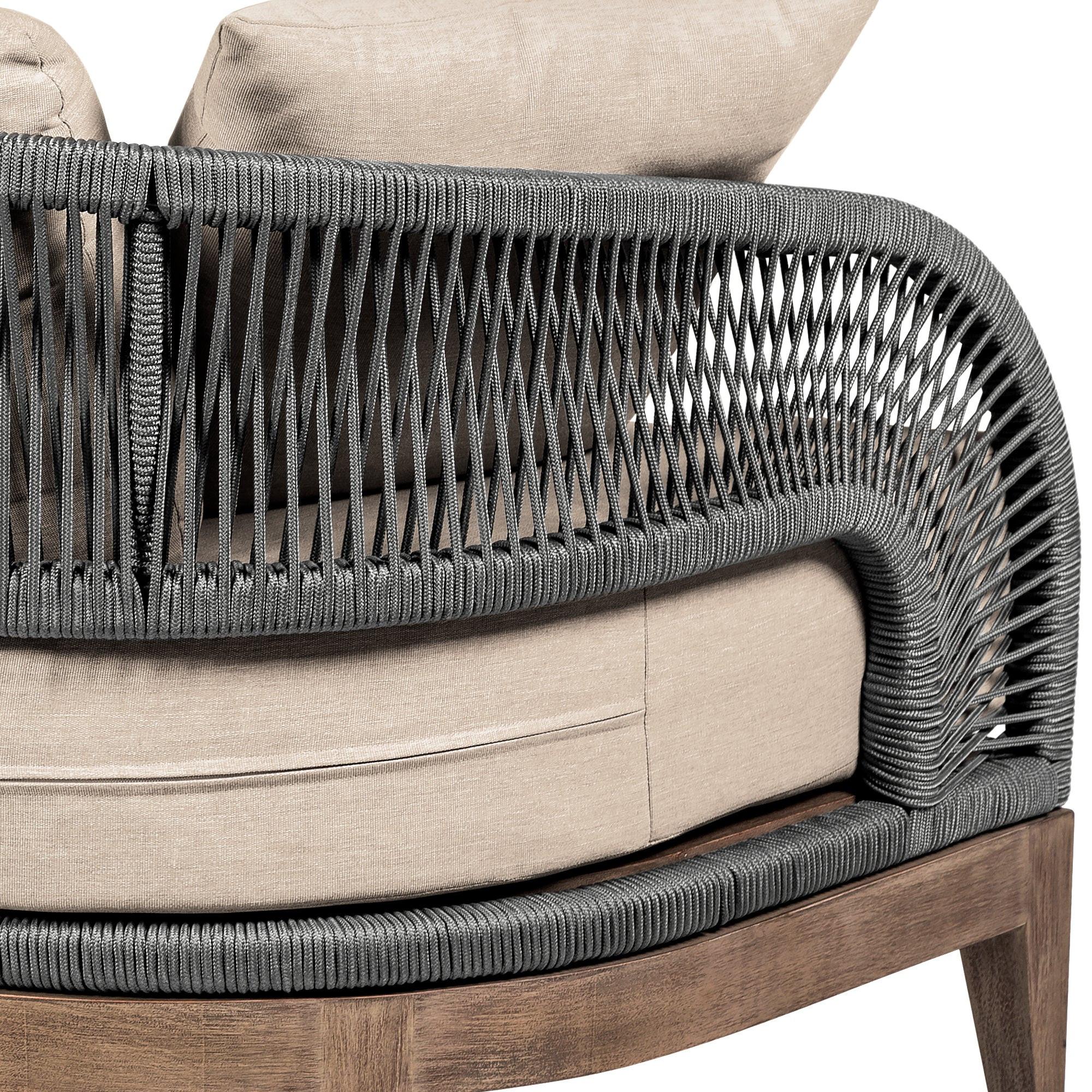 Outdoor Patio Sofa in Weathered Eucalyptus Wood.