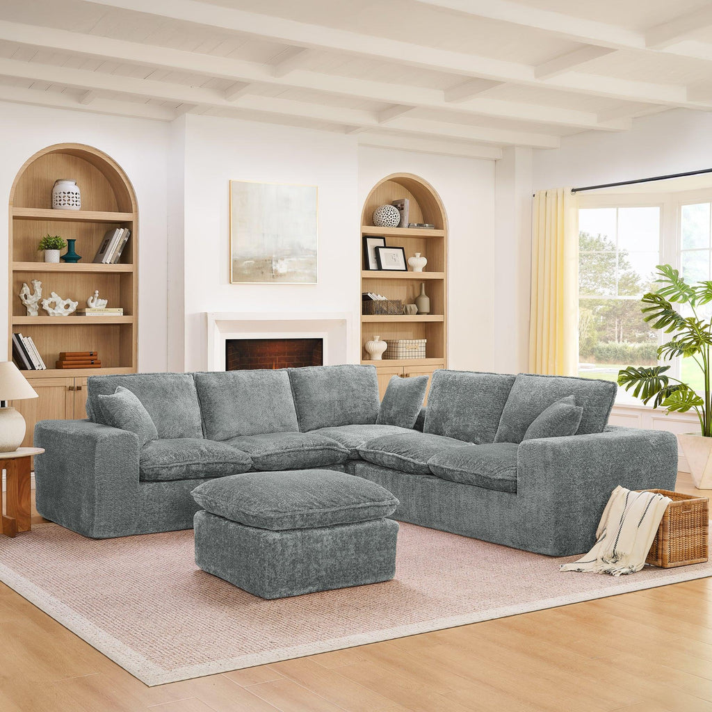 107'' Modern Boucle Sectional Sofa with Moveable Ottoman.