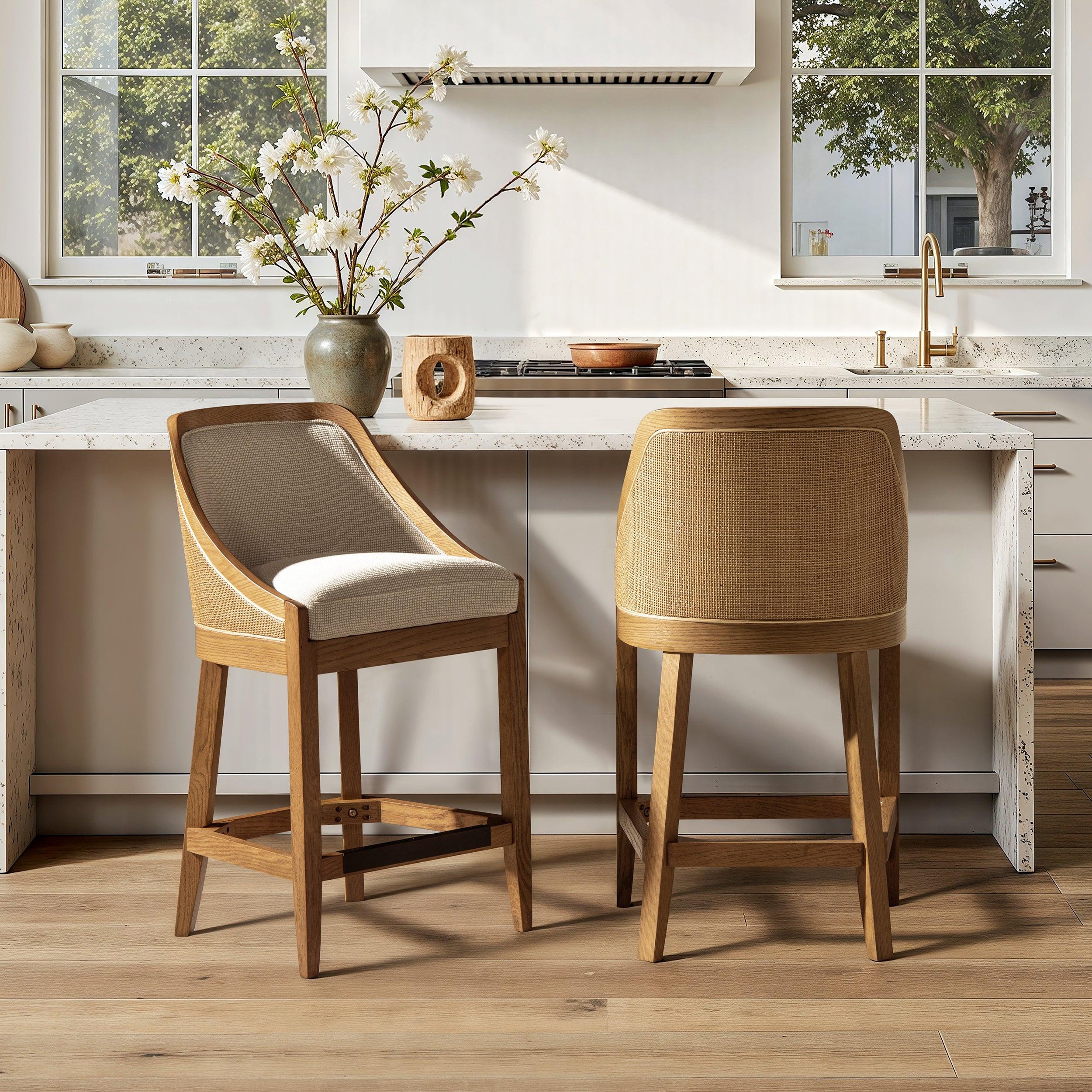 Cane Upholstered Oak Counter Stool - Charleston 27'.