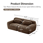 2-seater modular sectional sofa with plush fabric in brown, showing detailed product dimensions and ergonomic design.