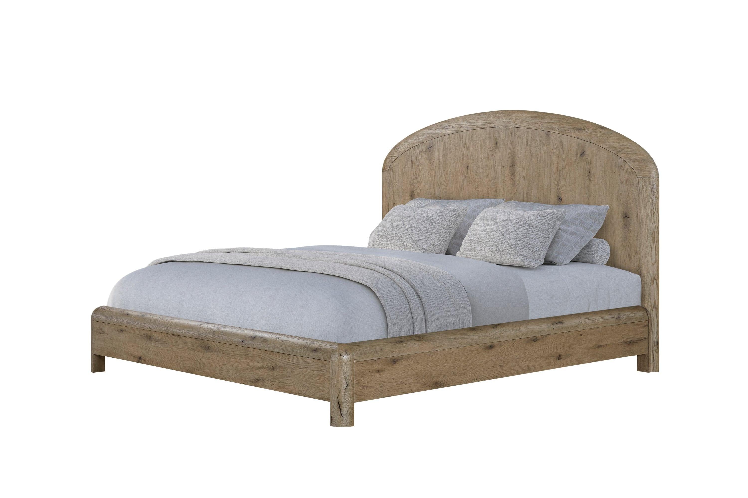 Knotty Oak Queen Panel Bed for Modern Bedrooms.