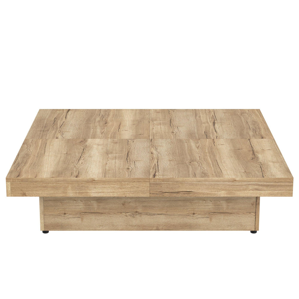 Sliding Top Coffee Table with Storage in Natural Wood Grain.