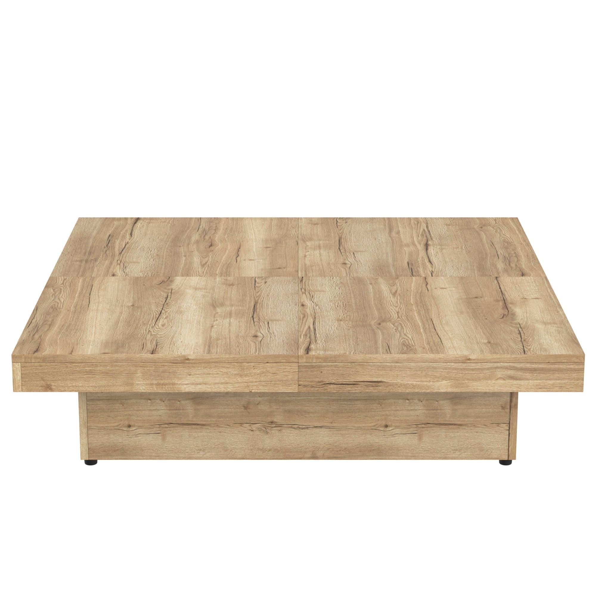 Sliding Top Coffee Table with Storage in Natural Wood Grain.