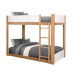 Twin Over Twin Bunk Bed with Ladder, White Finish.