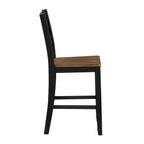 Side profile of counter height dining chair with black legs and wood seat, designed for comfort and support.